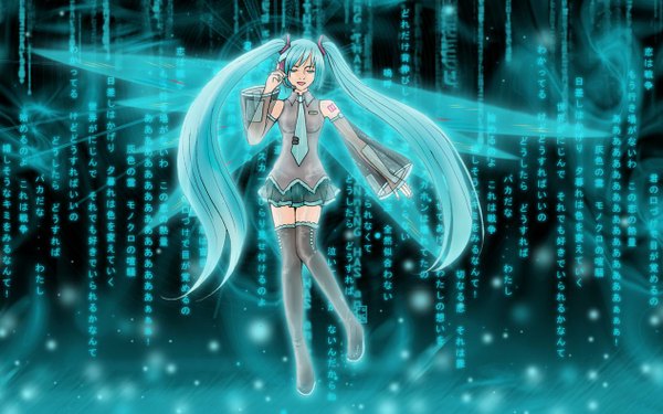 Anime picture 1264x790 with vocaloid hatsune miku wide image jpeg artifacts girl