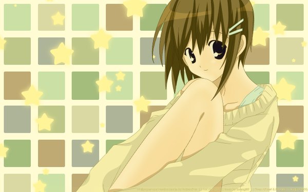 Anime picture 2560x1600 with nanase aoi single highres short hair brown hair wide image black eyes girl