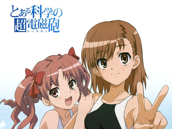Anime picture 1600x1200 with to aru kagaku no railgun j.c. staff misaka mikoto shirai kuroko white background multiple girls girl 2 girls swimsuit