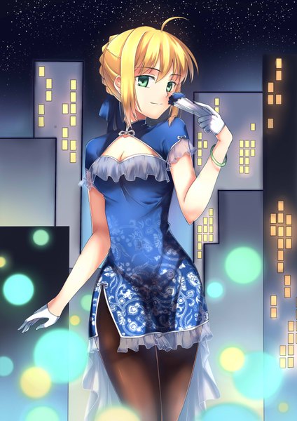 Anime picture 2480x3507 with fate (series) fate/stay night artoria pendragon (all) saber gogatsu fukuin single tall image looking at viewer fringe highres short hair breasts blonde hair smile hair between eyes standing green eyes payot cleavage ahoge