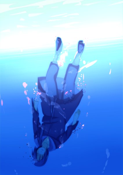 Anime picture 1767x2500 with naruto studio pierrot naruto (series) uchiha itachi single tall image highres short hair black hair eyes closed underwater akatsuki boy cloak