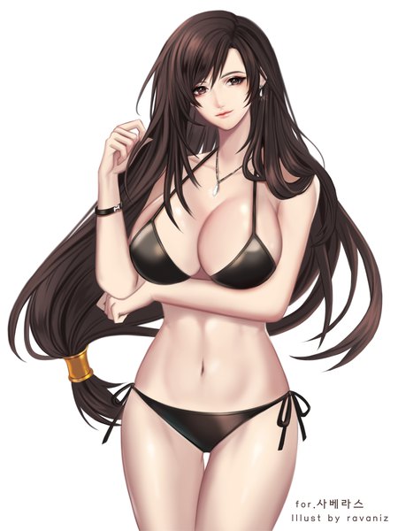 Anime picture 2250x3000 with final fantasy final fantasy vii square enix tifa lockhart ravaniz single long hair tall image looking at viewer highres breasts light erotic black hair simple background large breasts white background brown eyes signed inscription hieroglyph