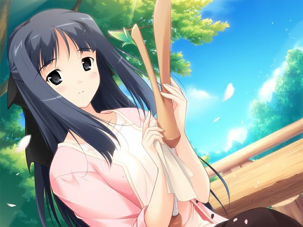 Anime picture 1024x768 with shirokuma bell stars hiinoki suzuri long hair black hair game cg black eyes girl