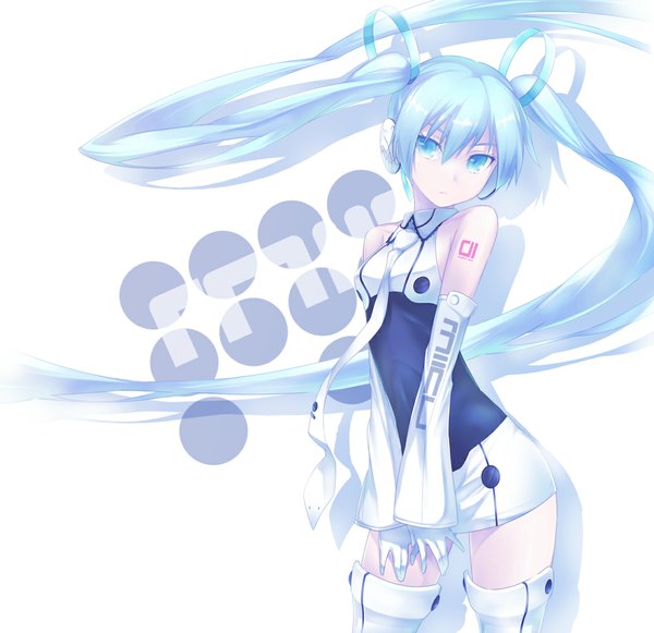 Anime picture 1128x1094 with vocaloid hatsune miku nanakusa twintails girl headphones