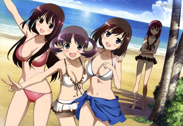 Anime picture 8795x6070 with saki megami magazine onjouji toki matsumi kuro miyanaga teru hanada kirame sasaki masakatsu long hair blush highres short hair open mouth blue eyes light erotic black hair red eyes brown hair purple eyes twintails multiple girls