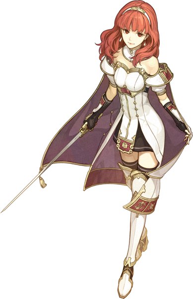 Anime picture 2202x3398 with fire emblem fire emblem echoes: shadows of valentia fire emblem echoes: mou hitori no eiyuuou nintendo celica (fire emblem) hidari (left side) single long hair tall image looking at viewer fringe highres light erotic simple background white background bare shoulders full body blunt bangs orange hair official art