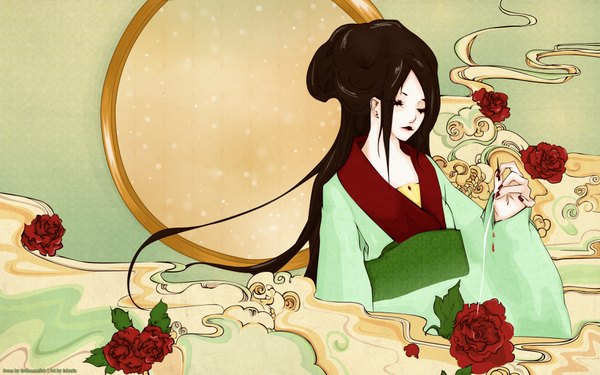 Anime picture 1920x1200 with long hair highres brown hair wide image japanese clothes girl
