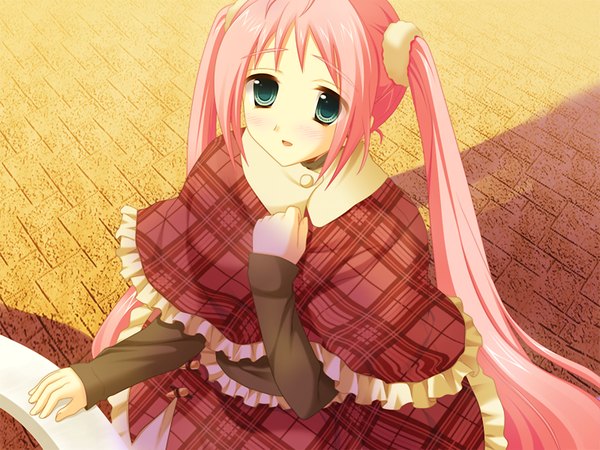 Anime picture 1024x768 with happy factory long hair blue eyes twintails pink hair game cg girl