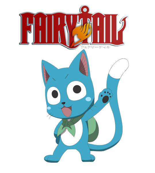 Anime picture 2709x3012 with fairy tail happy (fairy tail) xerican single tall image highres open mouth smile black eyes inscription coloring transparent background animal cat