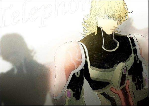 Anime picture 1319x943 with tiger & bunny sunrise (studio) barnaby brooks jr. single short hair blonde hair green eyes inscription shadow boy armor suit