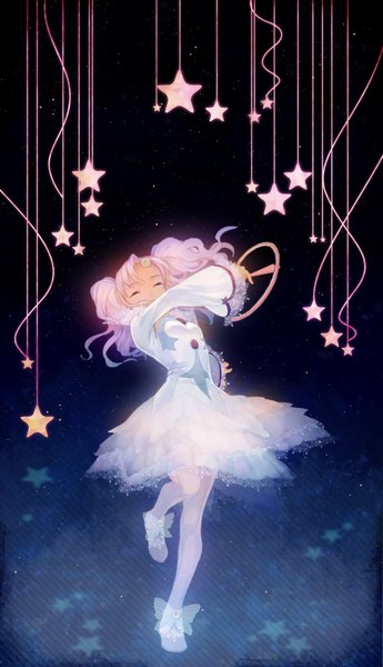Anime picture 1200x2086 with tales of (series) tales of eternia meredy sarai single long hair tall image twintails pink hair eyes closed wavy hair girl dress pantyhose star (symbol)