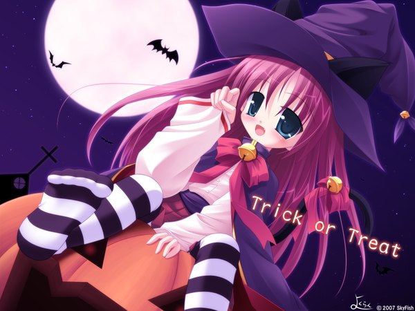 Anime picture 1600x1200 with yokuran animal ears cat ears loli wallpaper halloween witch trick or treat tagme