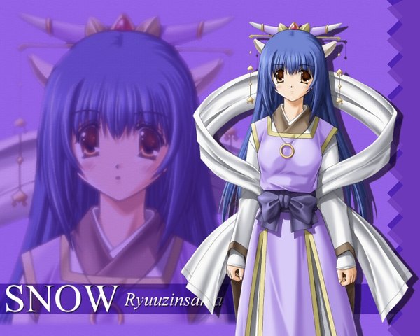 Anime picture 1280x1024 with snow (game) studio mebius ryuuzin-sama long hair blue hair purple background