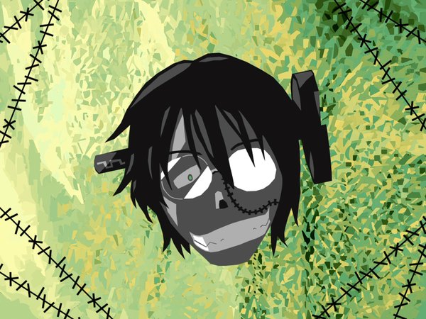 Anime picture 1600x1200 with soul eater studio bones franken stein short hair black hair grin scar face boy glasses stitches