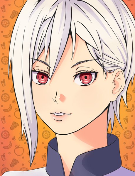 Anime picture 676x882 with shokugeki no soma j.c. staff nakiri alice incarnatechaos13 single tall image looking at viewer short hair smile red eyes silver hair parted lips portrait girl