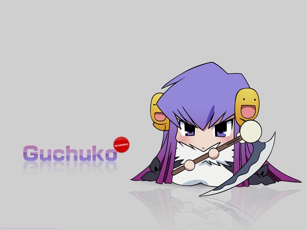Anime picture 1600x1200 with potemayo j.c. staff long hair purple eyes purple hair chibi hair ornament weapon hairclip scythe