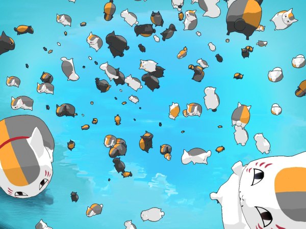 Anime picture 1200x900 with natsume yuujinchou brains base (studio) madara (nyanko-sensei) riou (natsume yuujinchou) sky group multiple persona animal cat crowd
