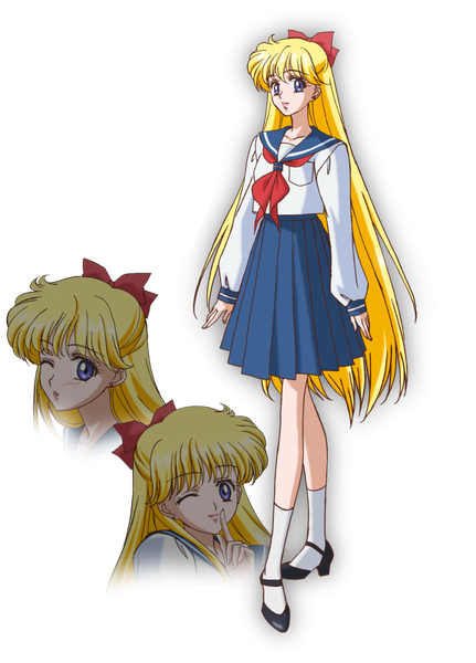 Anime picture 736x1024 with bishoujo senshi sailor moon toei animation aino minako single long hair tall image blue eyes blonde hair standing very long hair pleated skirt one eye closed wink finger to mouth transparent background face half updo girl skirt uniform