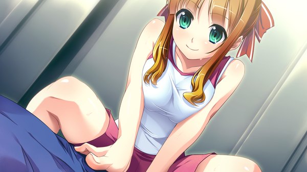 Anime picture 1280x720 with gensou douwa alicetale long hair blonde hair wide image green eyes game cg girl uniform bow hair bow gym uniform