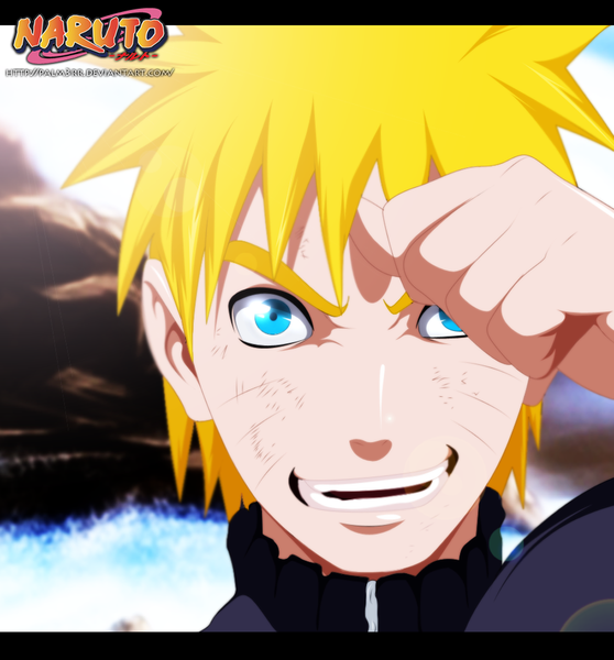 Anime picture 1024x1102 with naruto studio pierrot naruto (series) uzumaki naruto skyline42 single tall image looking at viewer short hair open mouth blue eyes blonde hair smile sky cloud (clouds) sunlight inscription coloring facial mark portrait