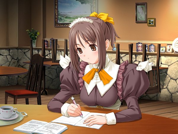 Anime picture 1024x768 with parfait chocolat second brew brown hair brown eyes game cg maid girl