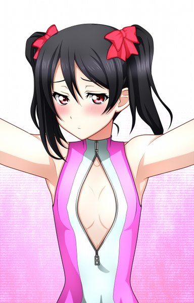 Anime picture 929x1450 with love live! school idol project sunrise (studio) love live! yazawa nico kenken single long hair tall image looking at viewer blush breasts light erotic black hair red eyes twintails flat chest girl bow hair bow