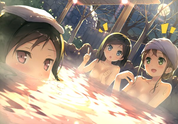 Anime picture 5162x3600 with hentai ouji to warawanai neko j.c. staff tsutsukakushi tsukiko azuki azusa maimaki mai kantoku looking at viewer blush highres short hair blue eyes light erotic bare shoulders multiple girls brown eyes green eyes absurdres scan official art loli