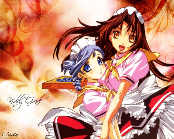 Anime picture 1280x1024 with kiddy grade gonzo eclair (kiddy grade) lumiere gotoh keiji waitress pizza