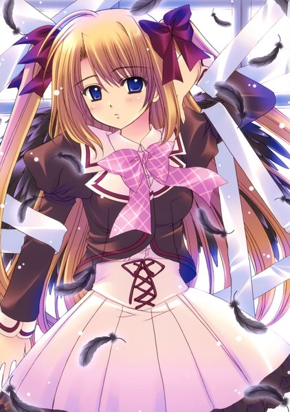 Anime picture 2440x3467 with nishimata aoi single long hair tall image highres blue eyes blonde hair twintails absurdres girl bow serafuku feather (feathers)