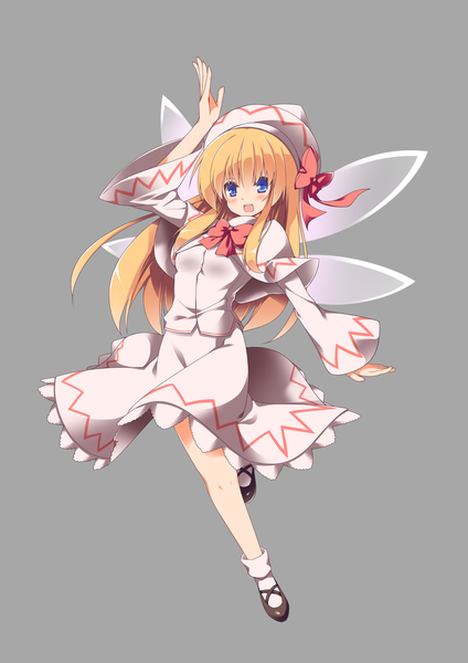 Anime picture 2480x3507 with touhou lily white sakurame single long hair tall image blush highres open mouth blue eyes blonde hair grey background girl dress wings