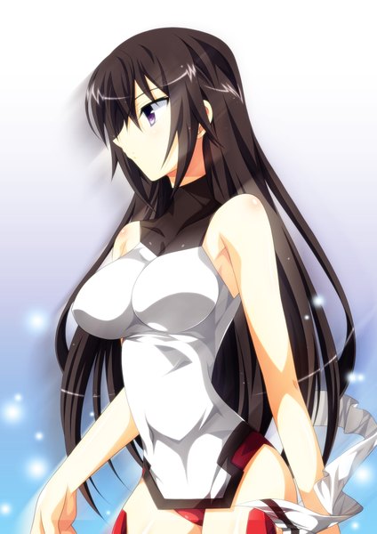 Anime picture 1280x1811 with infinite stratos 8bit shinonono houki ka2 (artist) single long hair tall image light erotic black hair purple eyes profile girl