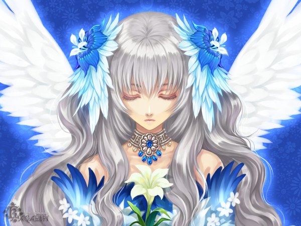 Anime picture 1280x960 with single long hair angel girl wings