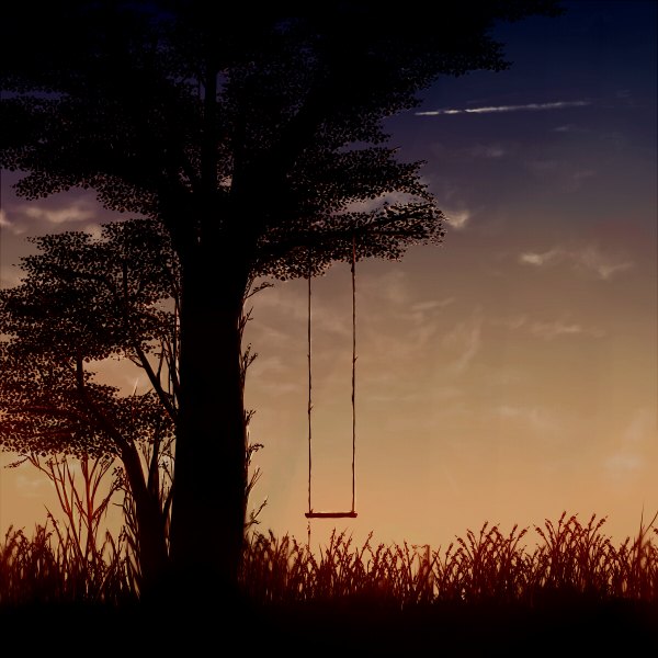 Anime picture 1200x1200 with original kibunya 39 sky cloud (clouds) no people landscape plant (plants) tree (trees) grass swing