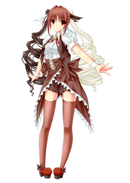 Anime picture 714x1000 with original shouyan single long hair tall image looking at viewer brown hair twintails brown eyes white hair multicolored hair drill hair girl thighhighs dress