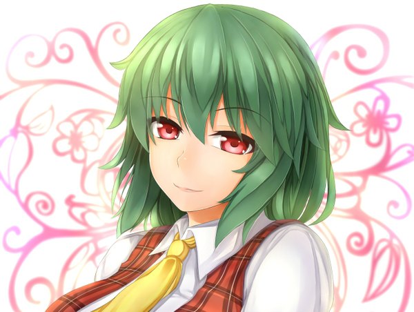 Anime picture 1380x1040 with touhou kazami yuuka nikonikosiro single looking at viewer short hair red eyes green hair girl necktie