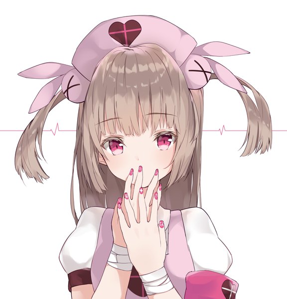 Anime picture 2059x2146 with virtual youtuber sana channel natori sana paryi single long hair tall image looking at viewer blush fringe highres simple background white background upper body nail polish pink eyes fingernails grey hair two side up puffy sleeves