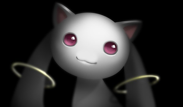 Anime picture 880x515 with mahou shoujo madoka magica shaft (studio) kyuubee ecat single looking at viewer simple background wide image upper body pink eyes blurry black background portrait no people :3 cute ring creature