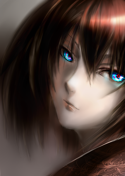 Anime picture 2430x3414 with kara no kyoukai type-moon ryougi shiki karlwolf tall image highres blue eyes brown hair absurdres close-up girl