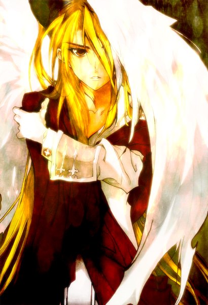 Anime picture 1457x2134 with d.n.angel xebec krad ixaga single long hair tall image fringe blonde hair hair over one eye angel wings angel boy wings