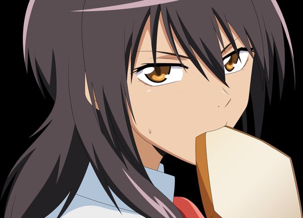 Anime picture 3500x2522 with kaichou wa maid-sama! ayuzawa misaki highres black hair yellow eyes absurdres black background girl food bread