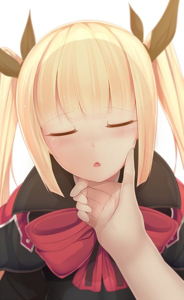 Anime picture 700x1136 with blazblue rachel alucard daiaru long hair tall image blush open mouth simple background blonde hair white background twintails eyes closed lolita fashion girl dress