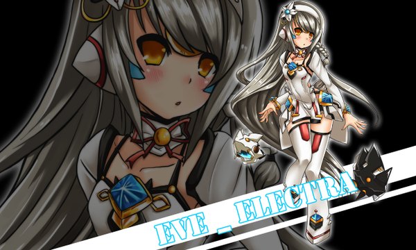 Anime picture 1280x768 with elsword eve (elsword) cuizilan single looking at viewer blush wide image yellow eyes very long hair grey hair zoom layer girl hair ornament
