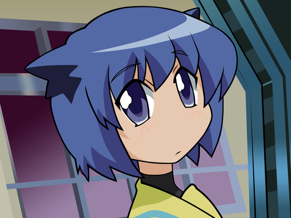 Anime picture 1600x1200 with pani poni dash! serizawa akane single looking at viewer short hair blue eyes blue hair indoors girl window