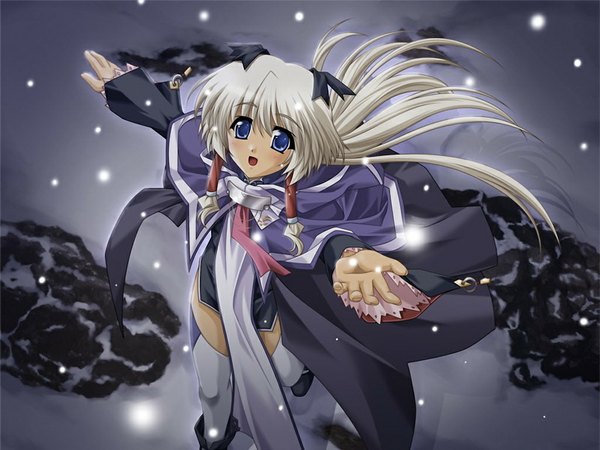 Anime picture 1024x768 with aka (game) blue eyes game cg white hair girl