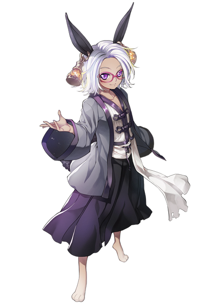 Anime picture 900x1300 with blade & soul lyn (blade & soul) cm tall image looking at viewer blush short hair smile purple eyes animal ears white hair bunny ears transparent background bunny boy boy glasses clothes