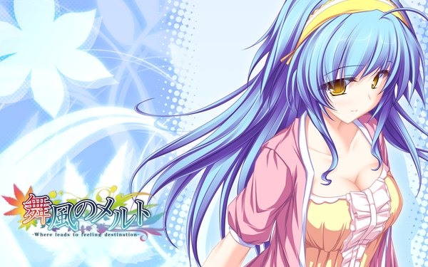 Anime picture 2560x1600 with maikaze no melt hiiragi tsukino tenmaso single long hair highres wide image yellow eyes blue hair game cg girl