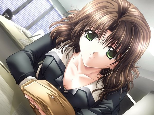 Anime picture 1024x768 with kaze no keishousha (game) brown hair green eyes game cg girl
