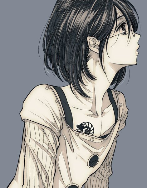 Anime picture 640x815 with nanatsu no taizai a-1 pictures gowther (nanatsu no taizai) ayamiya fumi single tall image short hair simple background looking away parted lips profile grey background tattoo monochrome otoko no ko boy glasses