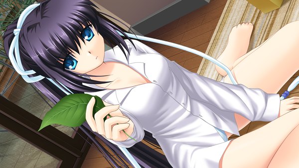 Anime picture 1280x720 with rewrite konohana lucia long hair blue eyes black hair wide image game cg girl underwear panties shirt