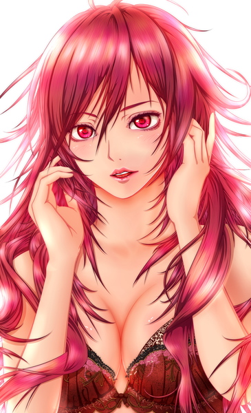 Anime picture 1600x2626 with yuyusama1222 single long hair tall image looking at viewer breasts light erotic red eyes red hair transparent background girl
